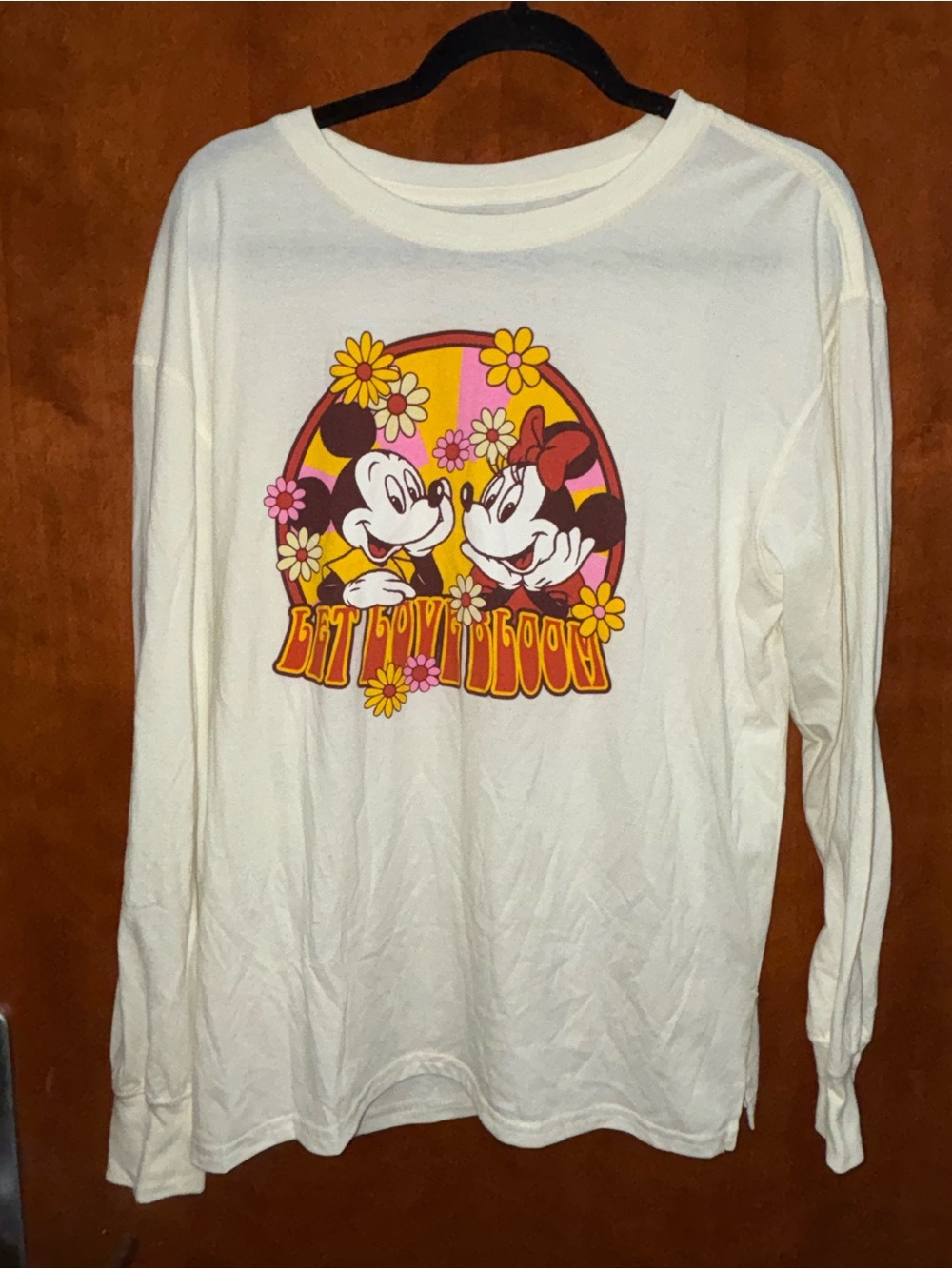 Disney White Long-Sleeve Tee with Retro Mickey & Minnie Floral Graphic